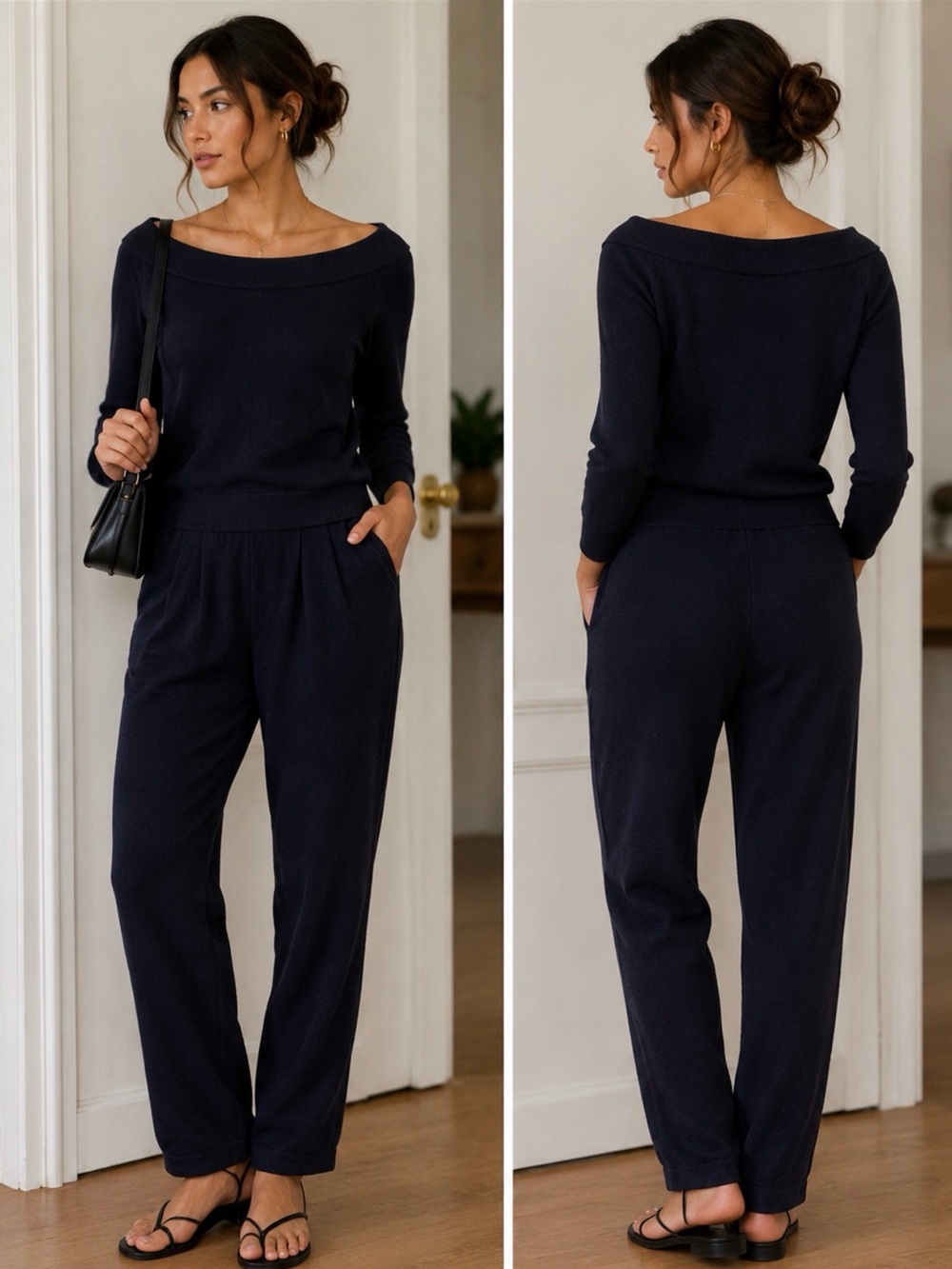 St. John Navy Knit Straight-Leg pants